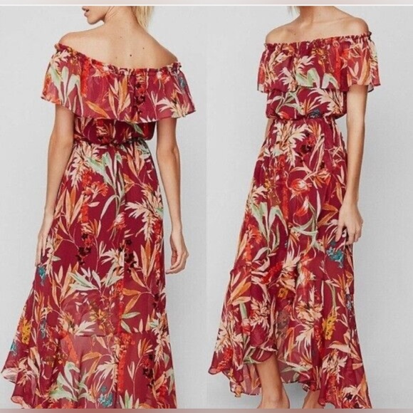 Express Floral Off The Shoulder Maxi Dress RED XS Like new condition - Picture 1 of 12